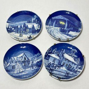🎄 Roger Witmer (4) Christmas  7.5” Blue Plates 1981-1984 Pioneer Village